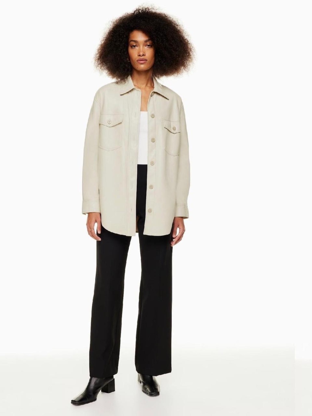 Aritzia Light Beige Button-Up leather Shacket for Women